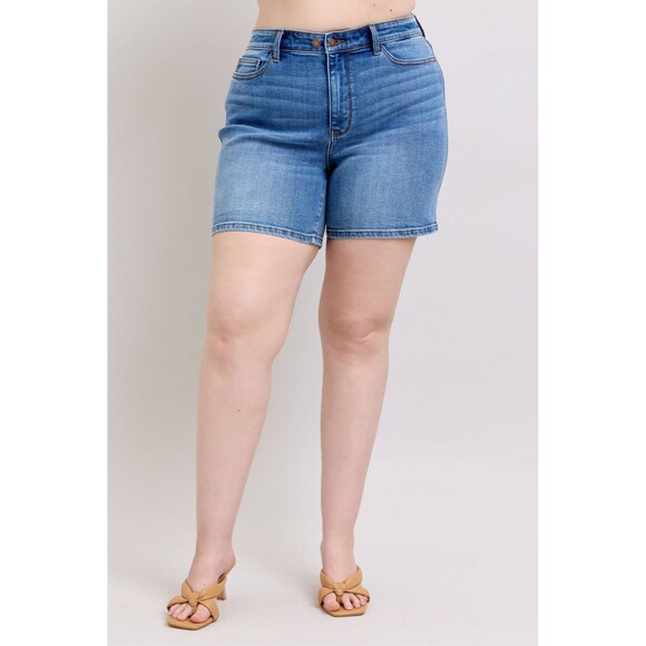 Judy Blue Full Size 2 Button Denim Shorts with Pockets Plus Size